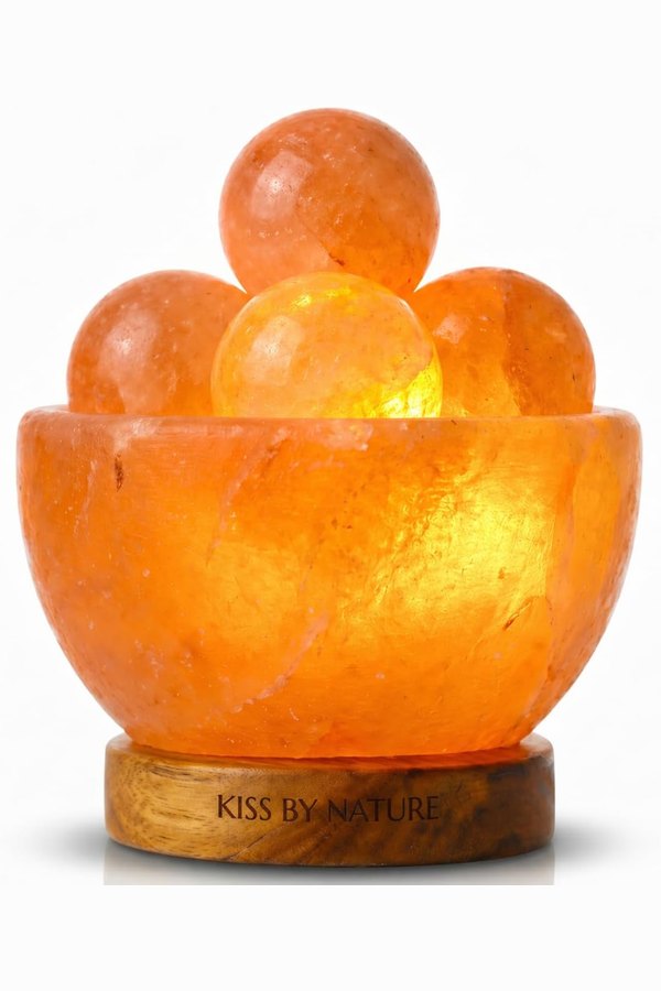 Himalayan Salt Fire Bowl Lamp with Massage Balls and Dimmer (3–4 kg)